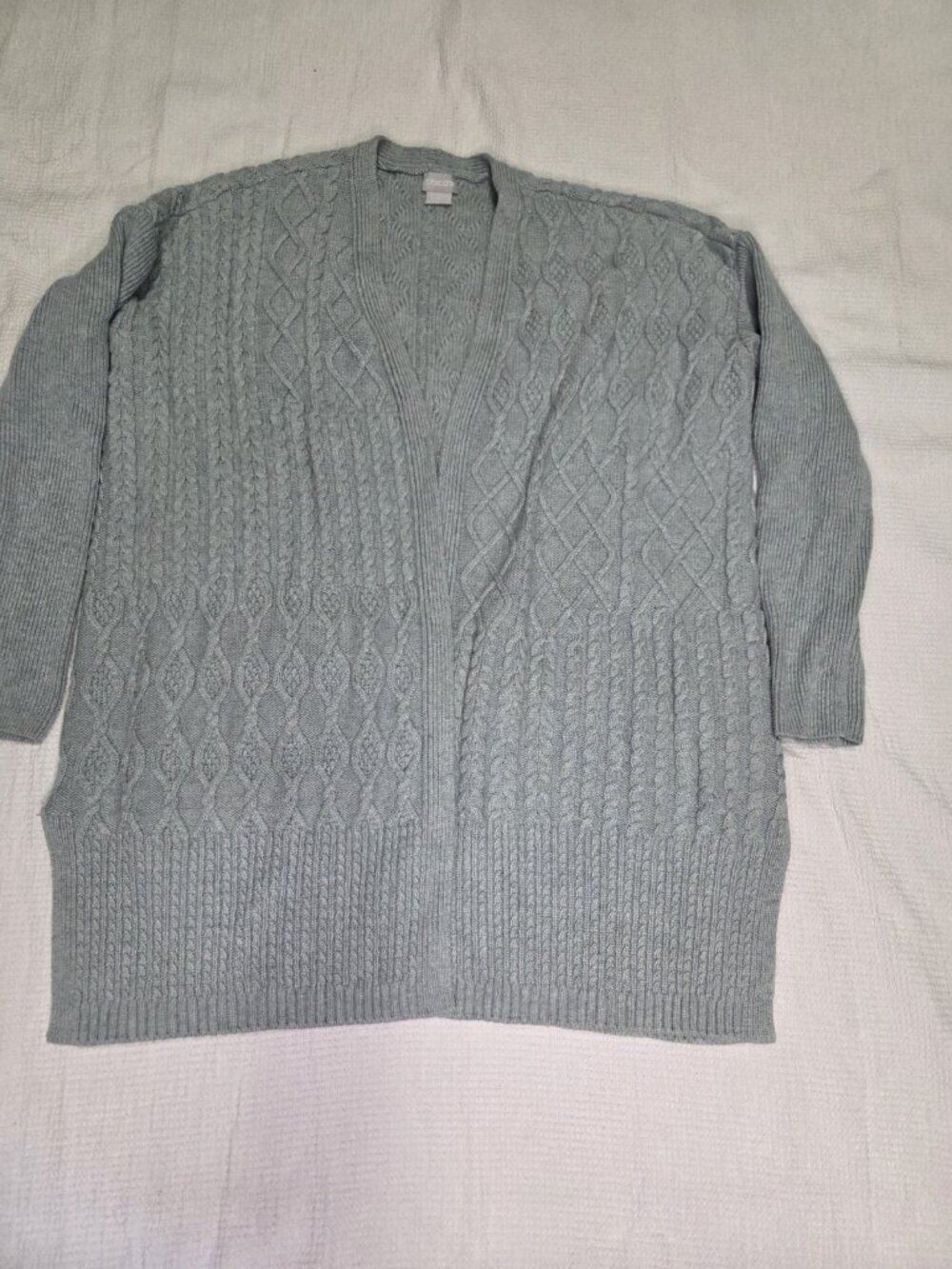 Chicos Women’s Open Front Chunky Knit Light Weight Cardigan Teal Gray Size 3.GUC